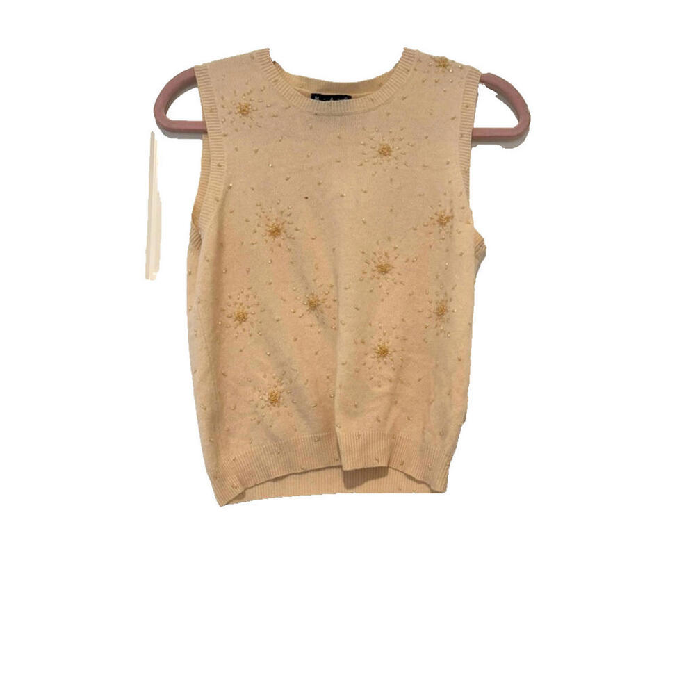 Magaschoni sz S light‎ yellow beaded cashmere sweater vest #3292